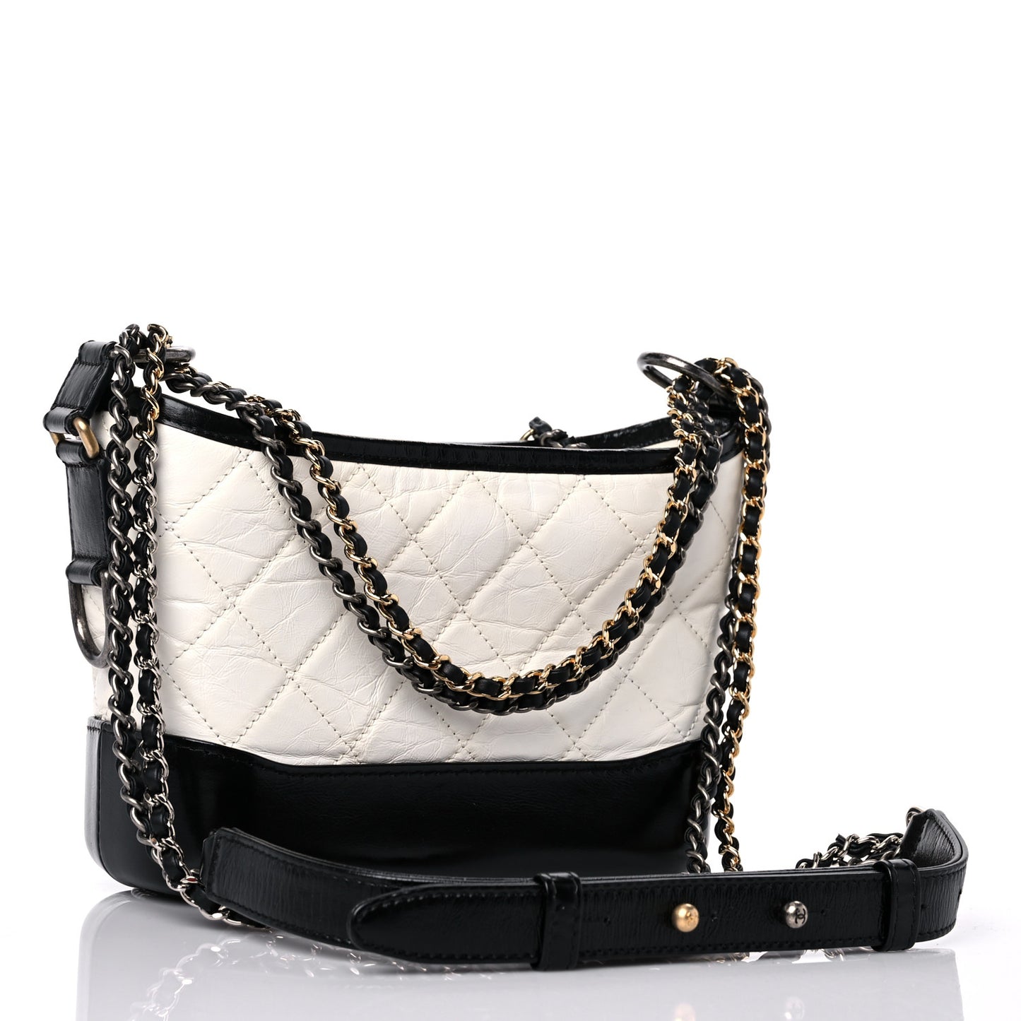 Aged Calfskin Quilted Small Gabrielle Hobo Black White