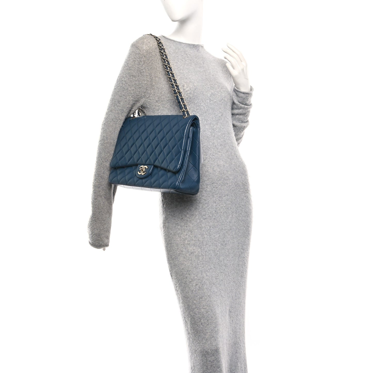 Lambskin Quilted Maxi Double Flap Blue