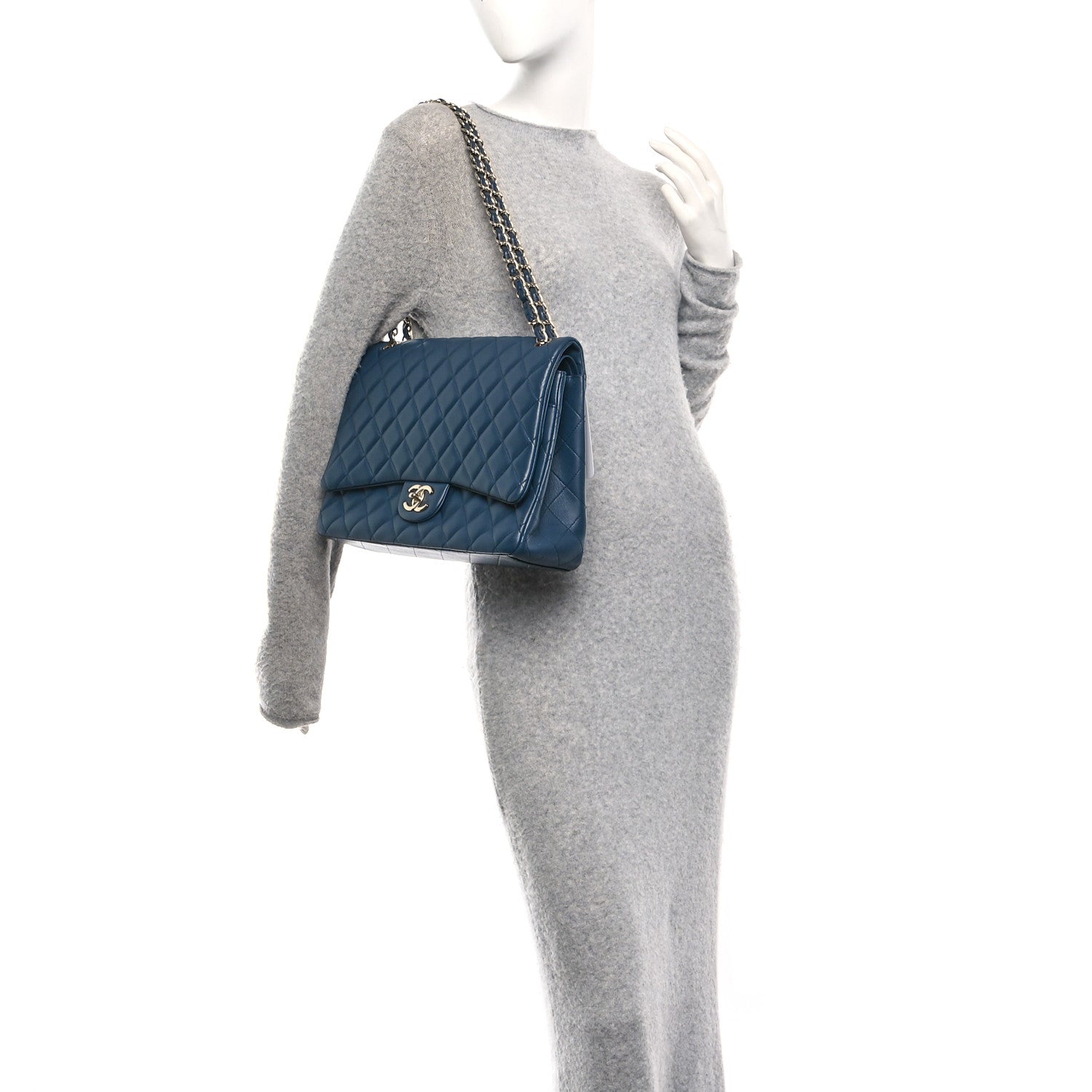 Chanel Lambskin Quilted Maxi Double Flap Blue 2 of 10