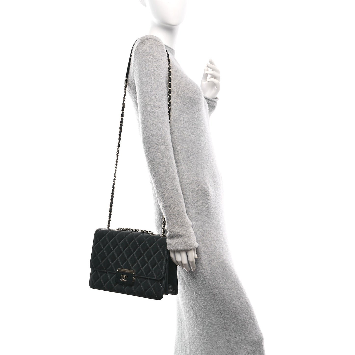 Sheepskin Quilted Large Beauty Lock Flap Black