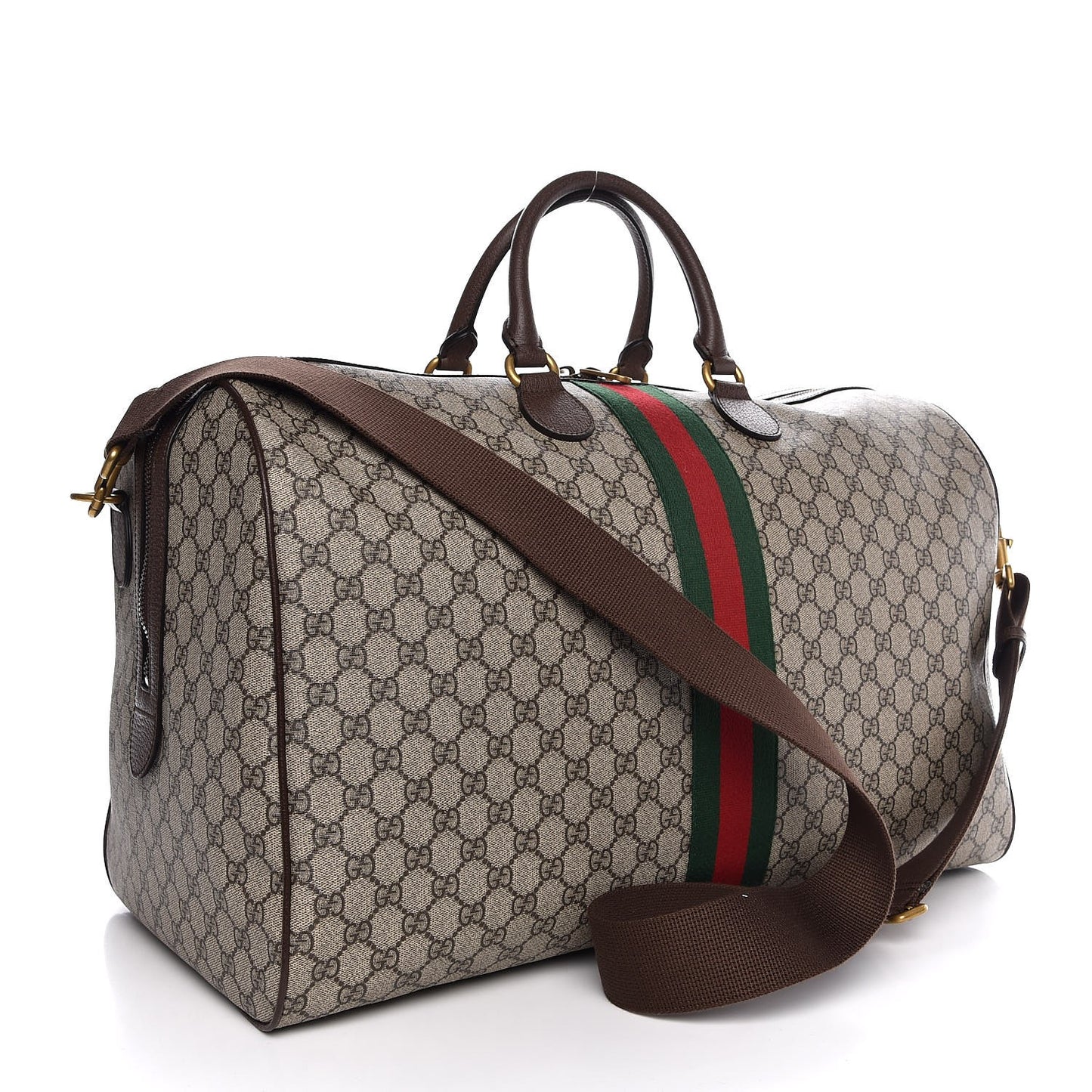 GG Supreme Monogram Textured Dollar Calfskin Web Large Savoy Duffle Bag Beige Ebony New Acero