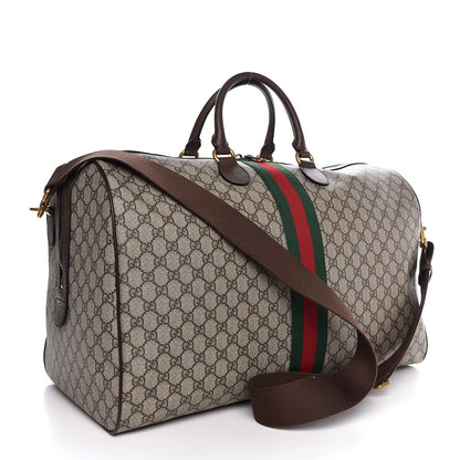 Gucci GG Supreme Monogram Textured Dollar Calfskin Web Large Savoy Duffle Bag Beige Ebony New Acero 3 of 7