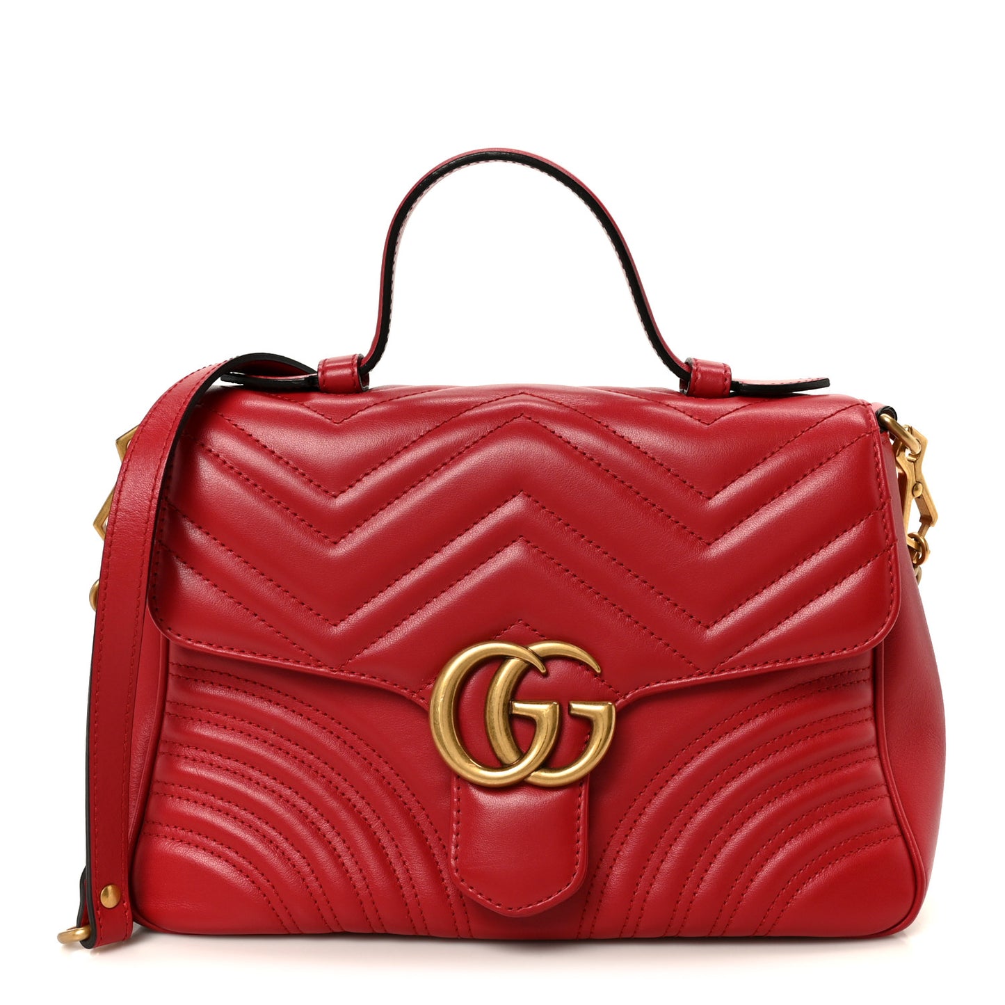 Calfskin Matelasse Small GG Marmont Top Handle Shoulder Bag Hibiscus Red
