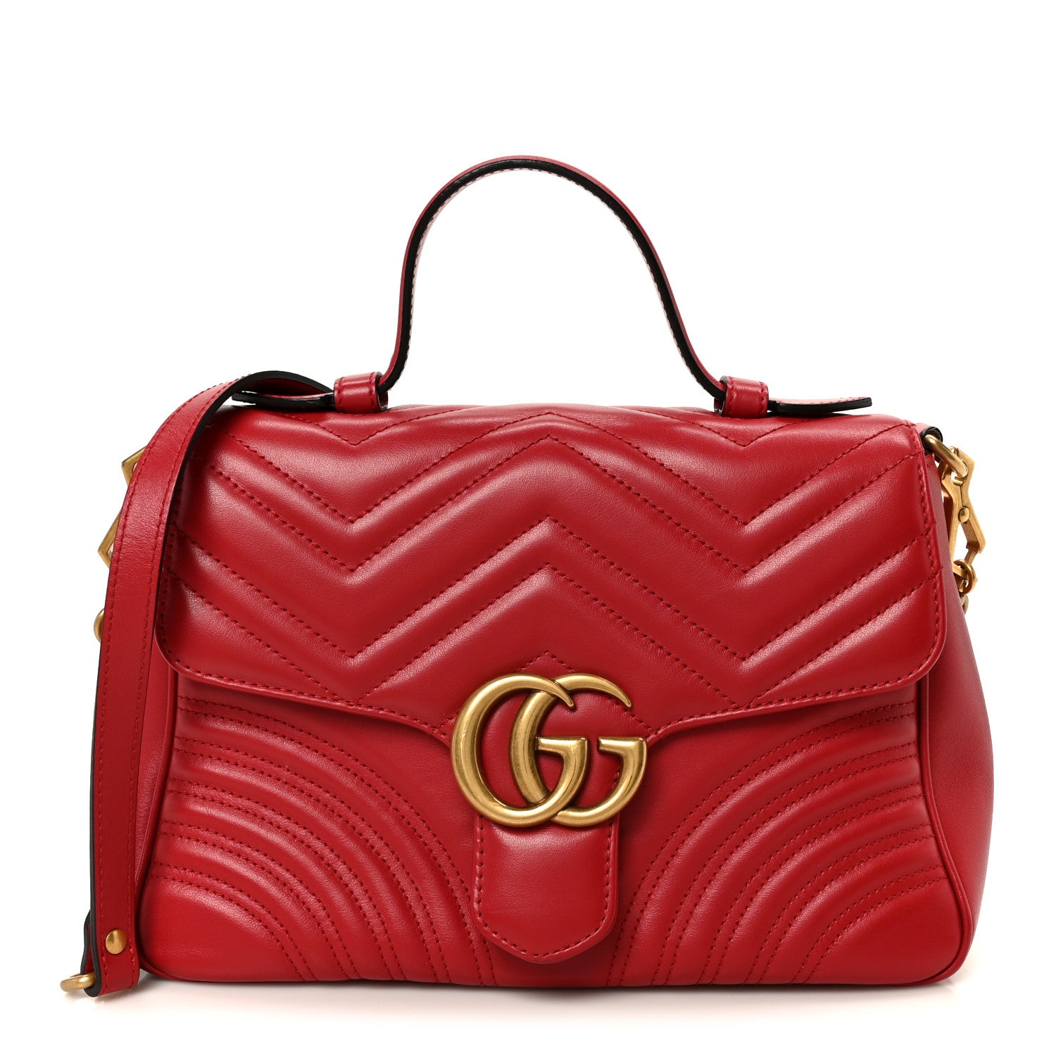 Gucci Calfskin Matelasse Small GG Marmont Top Handle Shoulder Bag Hibiscus Red 1 of 11