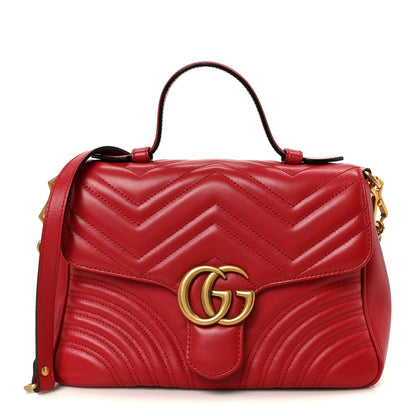 Gucci Calfskin Matelasse Small GG Marmont Top Handle Shoulder Bag Hibiscus Red 1 of 11