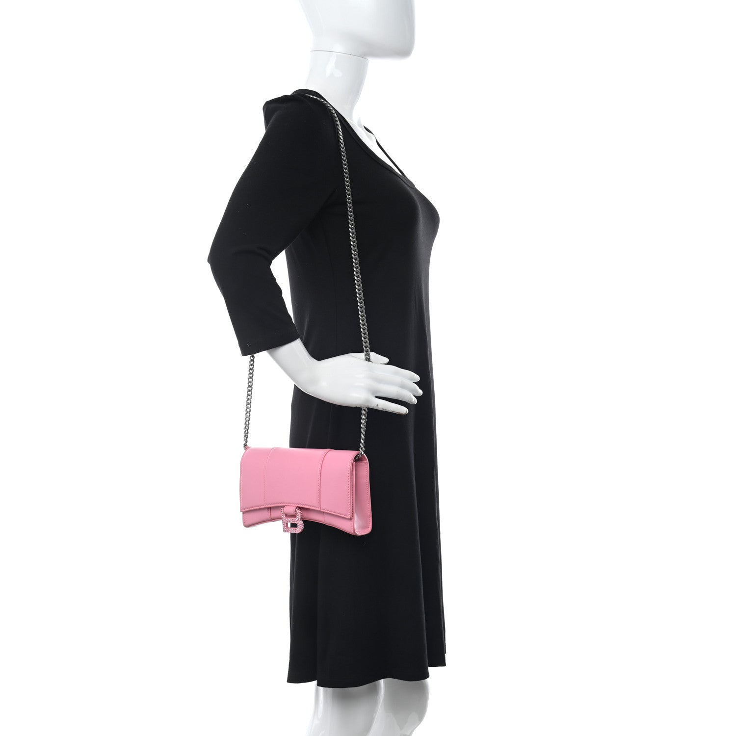 Balenciaga Shiny Box Calfskin Strass Tonal B Hourglass Chain Bag Sweet Pink 2 of 12