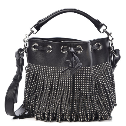 Saint Laurent Calfskin Studded Small Emmanuelle Fringe Bucket Bag Black 1 of 10
