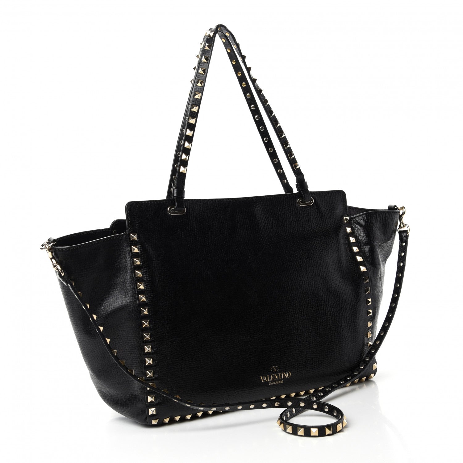 Valentino Garavani Textured Calfskin Medium Rockstud Tote Black 3 of 14