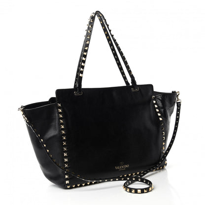 Valentino Garavani Textured Calfskin Medium Rockstud Tote Black 3 of 14