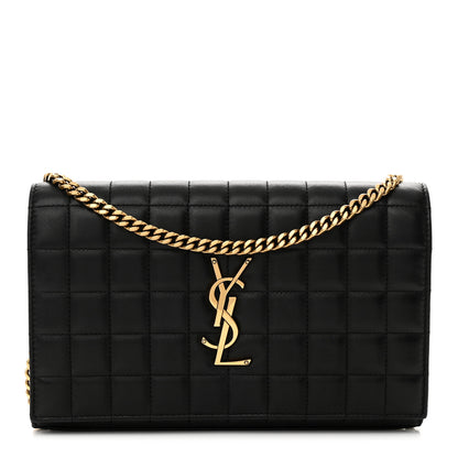 Saint Laurent Lambskin Carre Quilted Cassandre Chain Wallet Black 1 of 12