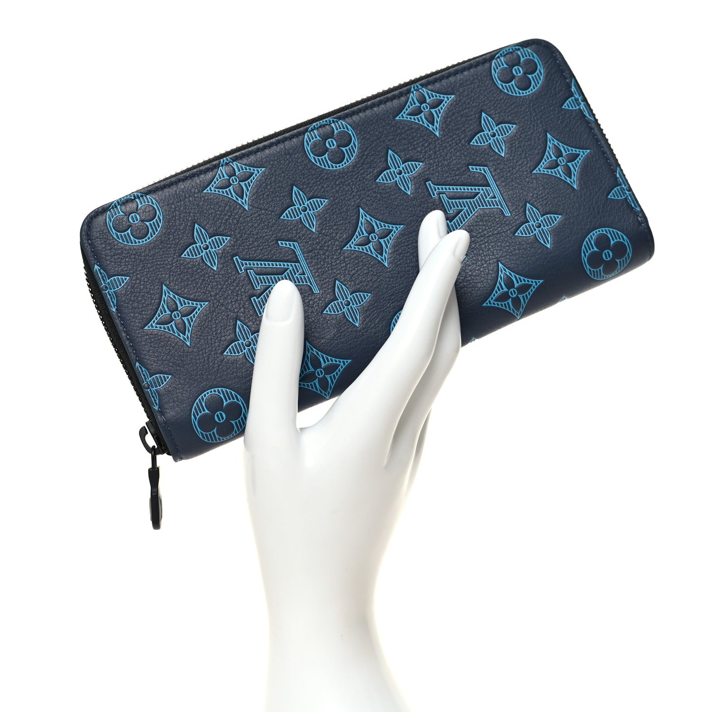 Calfskin Monogram Shadow Vertical Zippy Wallet Blue