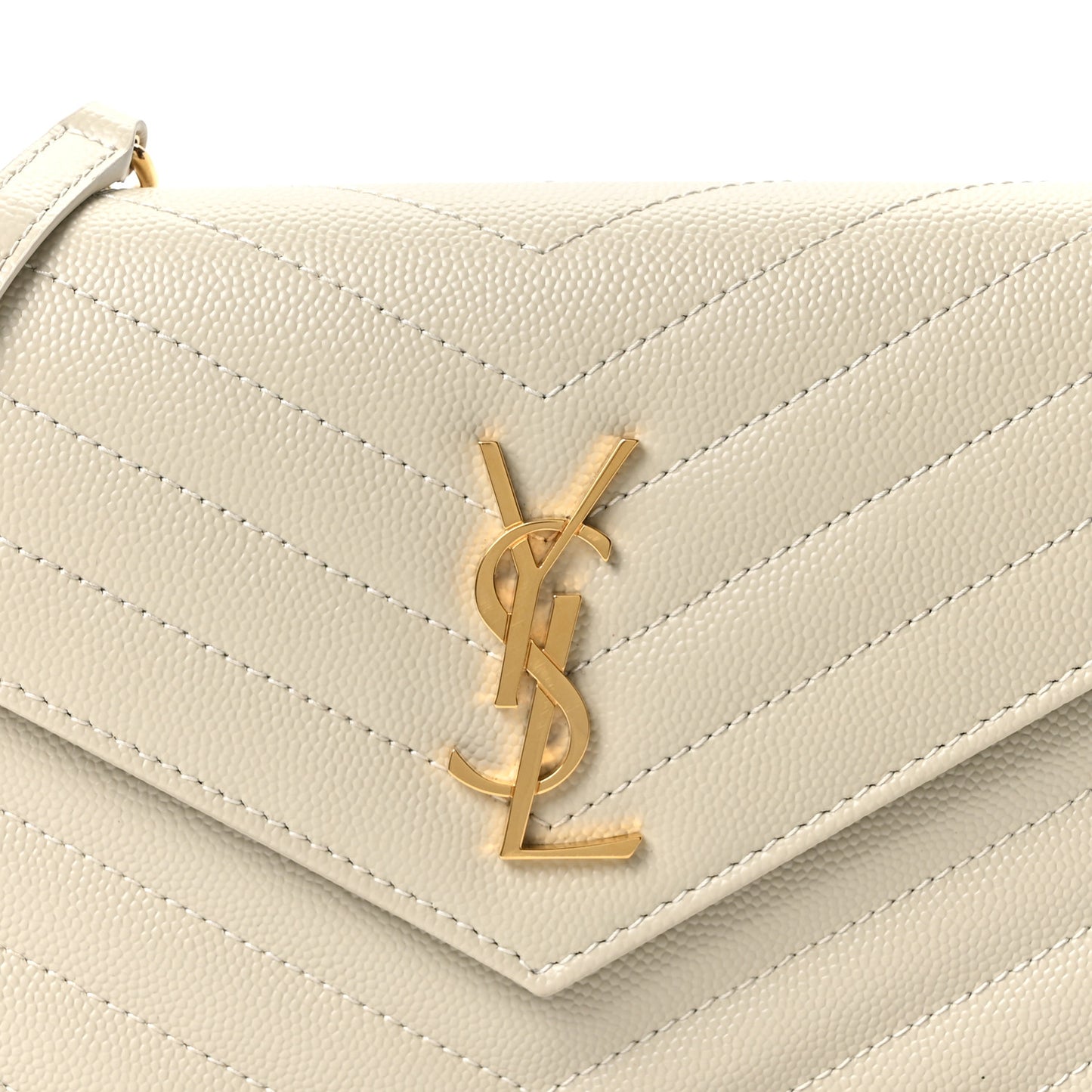 Grain De Poudre Matelasse Chevron Monogram Envelope Chain Wallet Crema Soft