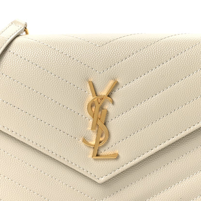 Saint Laurent Grain De Poudre Matelasse Chevron Monogram Envelope Chain Wallet Crema Soft 8 of 10