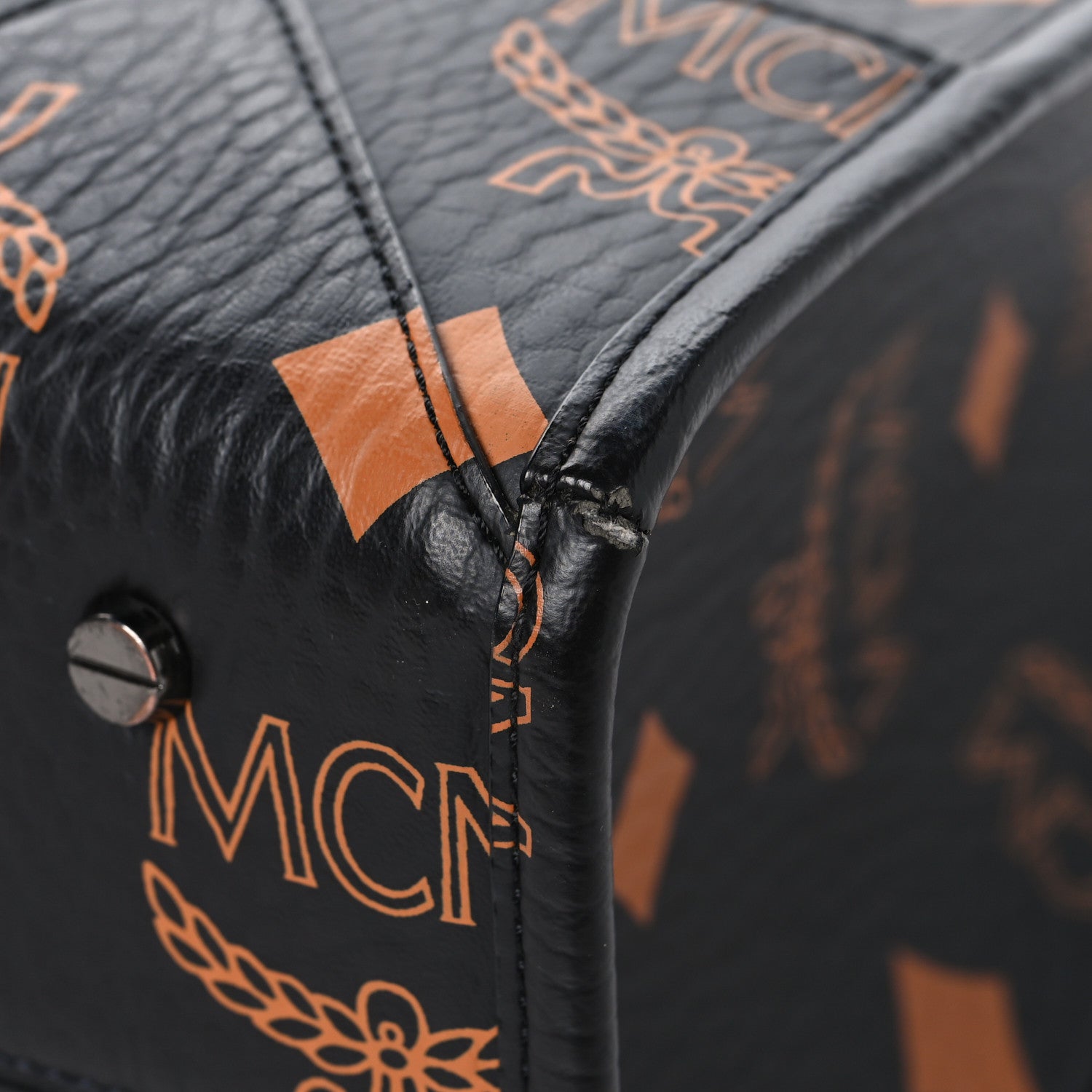 MCM Visetos Maxi Large Munchen Tote Black Cognac 12 of 14