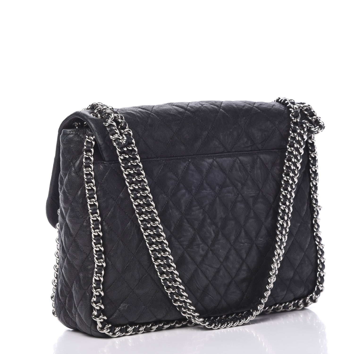 Chanel Washed Lambskin Quilted Maxi Chain Around Flap Black 2 of 11