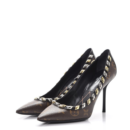 Louis Vuitton Calfskin Monogram Eldorado Pumps 37.5 Cacao 3 of 11