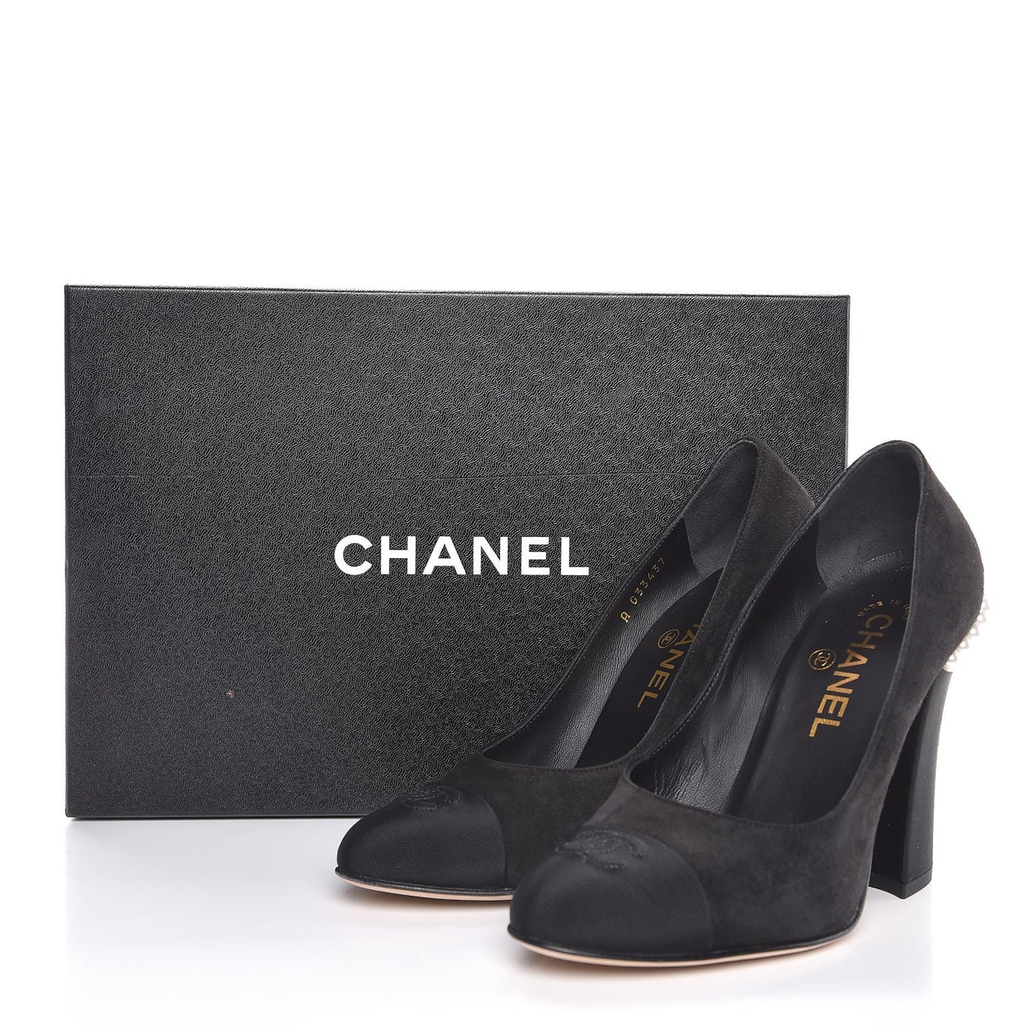 Suede Grosgrain Pearl CC Cap Toe Pump 36.5 Black