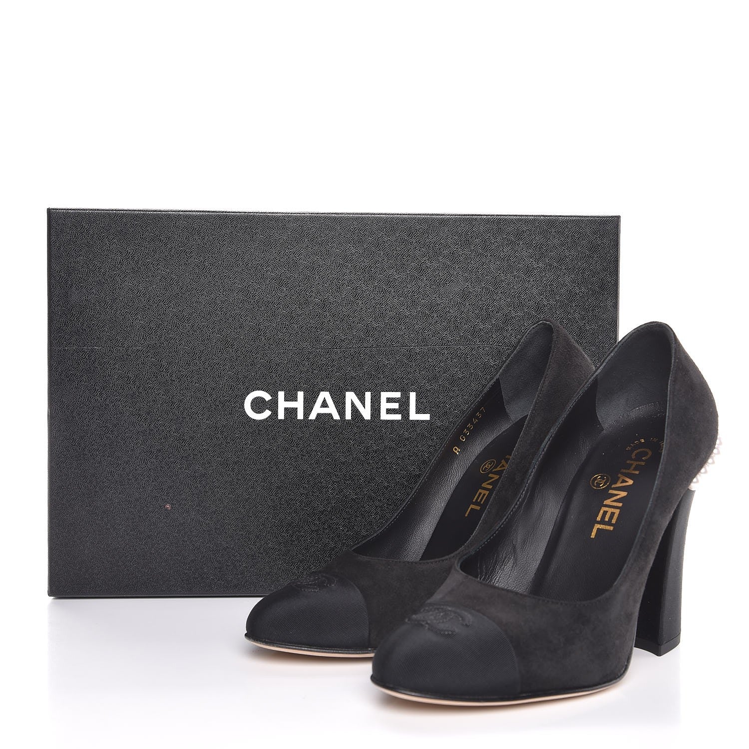 Chanel Suede Grosgrain Pearl CC Cap Toe Pump 36.5 Black 9 of 9