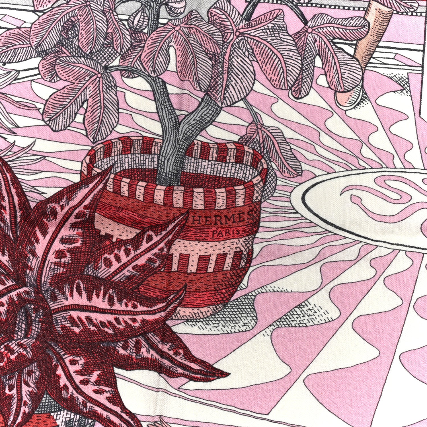Hermes Cashmere Silk La Danse Des Amazones Shawl 140 Vieux Rose Gris White 2 of 5
