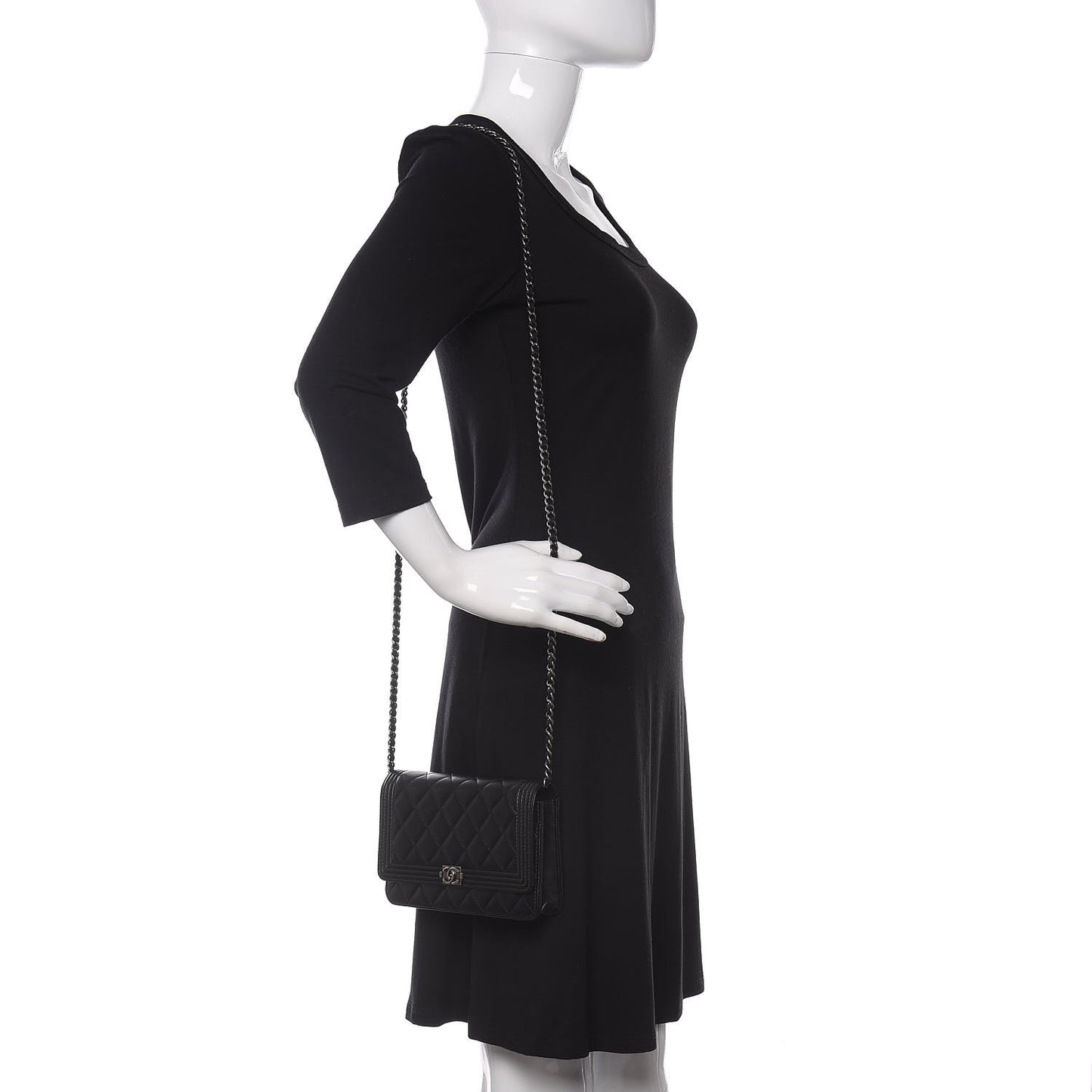 Lambskin Quilted Boy Wallet On Chain WOC Black
