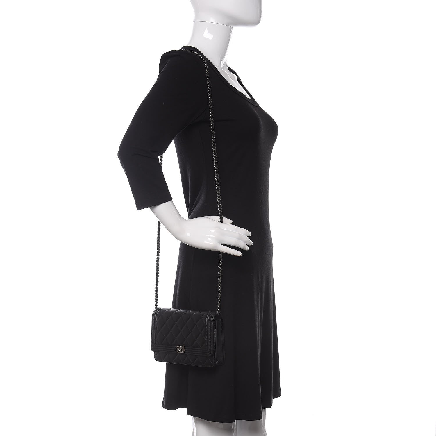 Chanel Lambskin Quilted Boy Wallet On Chain WOC Black 2 of 12