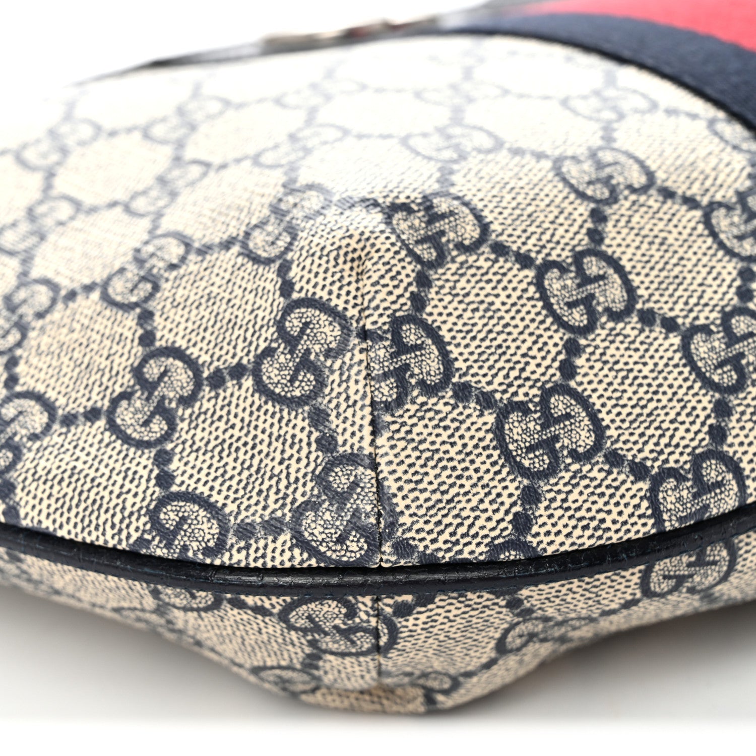Gucci GG Supreme Monogram Textured Dollar Calfskin Web Small Ophidia Half Moon Hobo Beige Blue 9 of 10