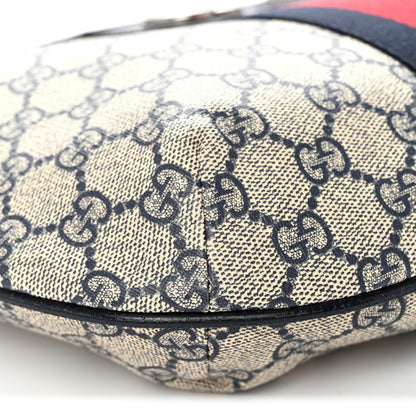 Gucci GG Supreme Monogram Textured Dollar Calfskin Web Small Ophidia Half Moon Hobo Beige Blue 9 of 10