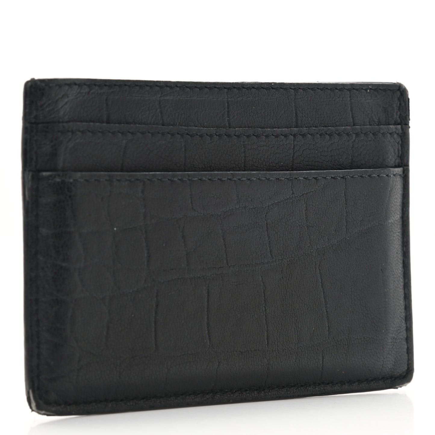 Calfskin Crocodile Embossed Monogram Credit Card Case Black
