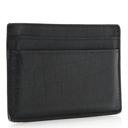 Saint Laurent Calfskin Crocodile Embossed Monogram Credit Card Case Black 3 of 10
