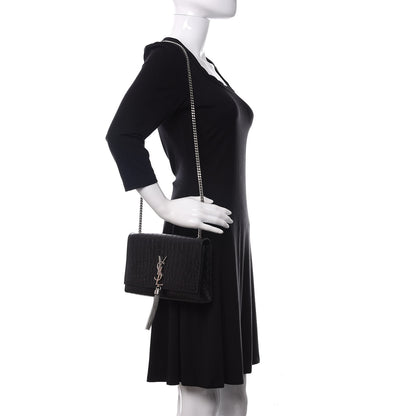 Saint Laurent Calfskin Crocodile Embossed Medium Classic Monogram Kate Tassel Satchel Black 2 of 10