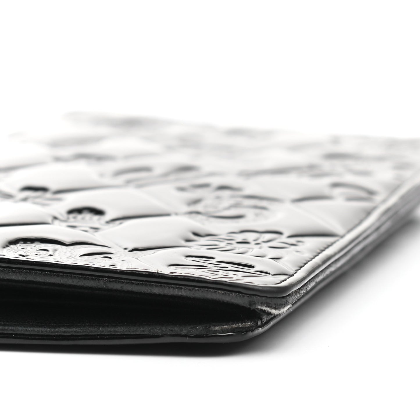 Patent Calfskin Lucky Symbols Yen Wallet Black
