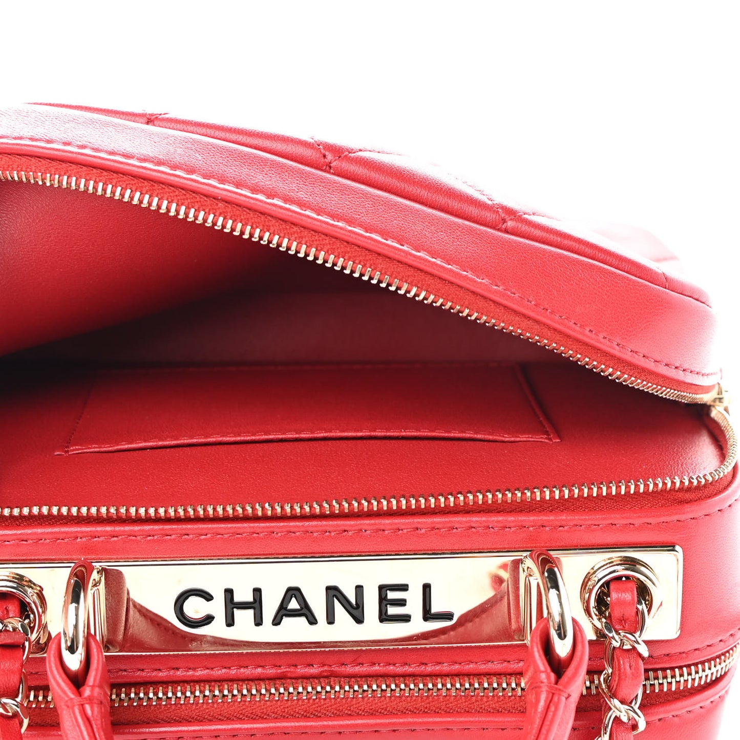 Lambskin Quilted Small Trendy CC Bowling Bag Red