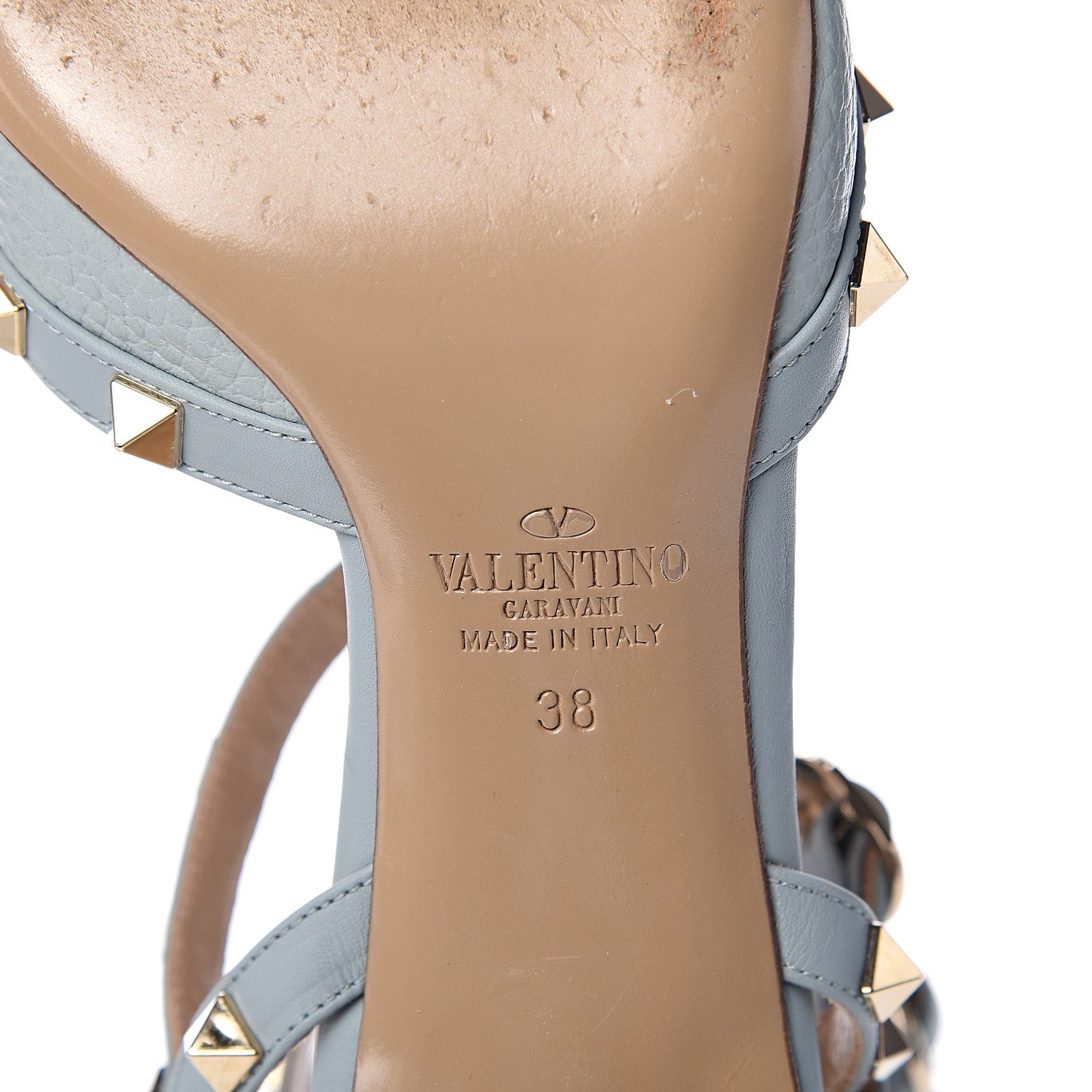 Valentino Garavani Pebbled Calfskin Rockstud Ankle Strap 65mm Pumps 38 Sky Sorbet 7 of 9