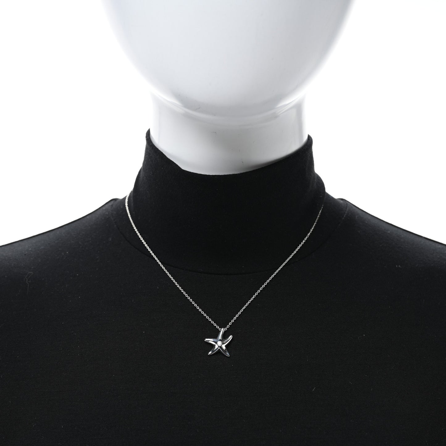 Sterling Silver Diamond 15mm Elsa Peretti Starfish Pendant Necklace