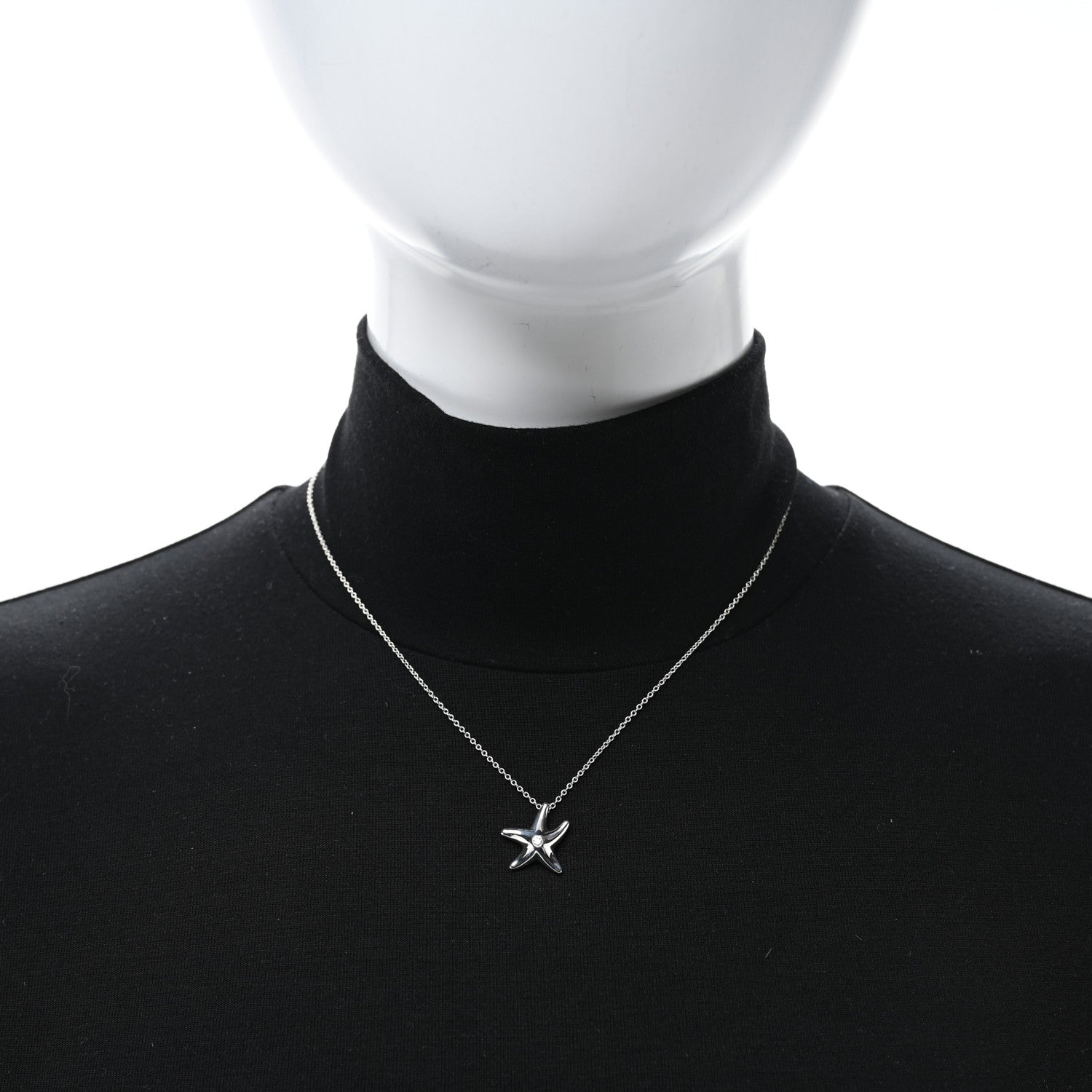 Tiffany Sterling Silver Diamond 15mm Elsa Peretti Starfish Pendant Necklace 2 of 4