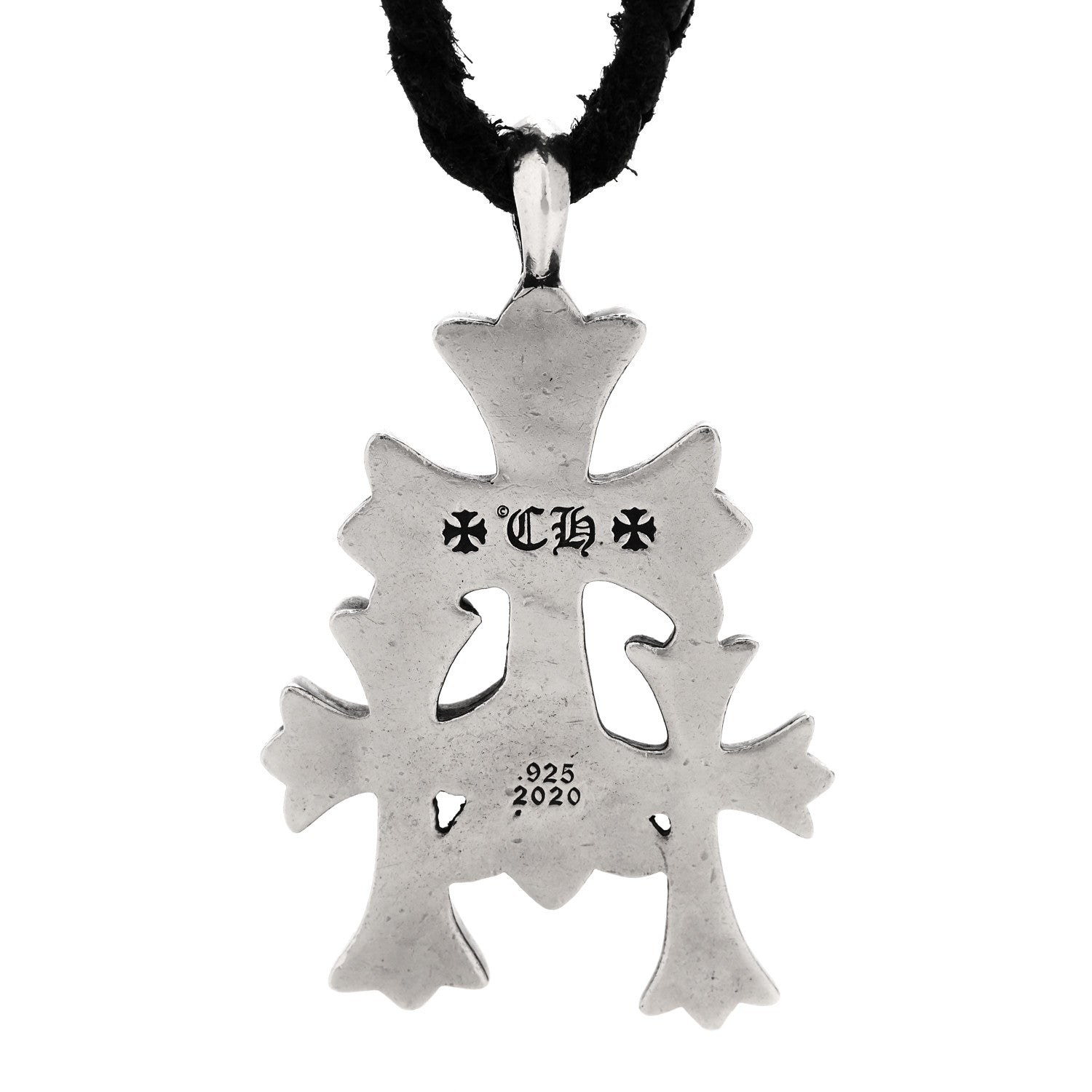 Chrome Hearts Sterling Silver Leather Triple Cross Pendant Necklace 6 of 7