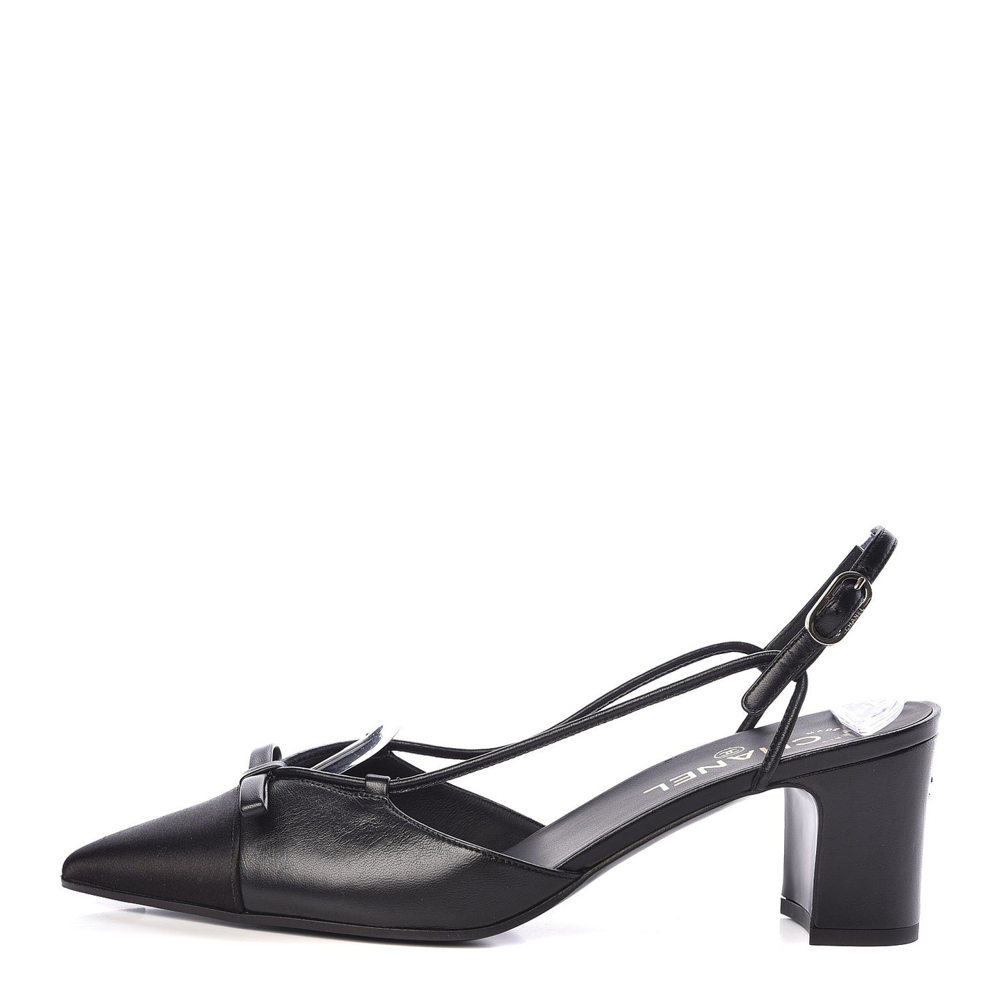 Lambskin Satin Slingback Cap Toe Bow Pumps 39.5 Black