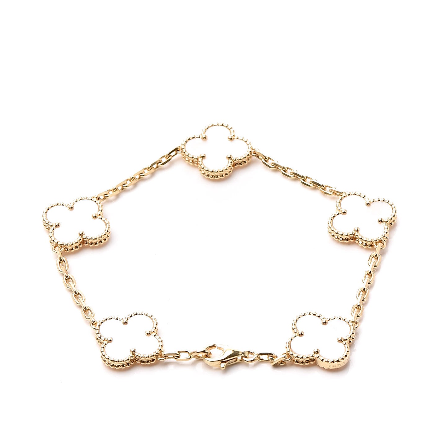 18K Yellow Gold Mother of Pearl 5 Motifs Vintage Alhambra Bracelet