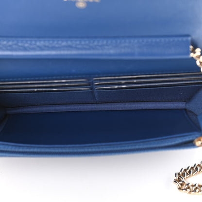Chanel Grained Calfskin Quilted Label Click Flap Wallet On Chain WOC Blue 5 of 12