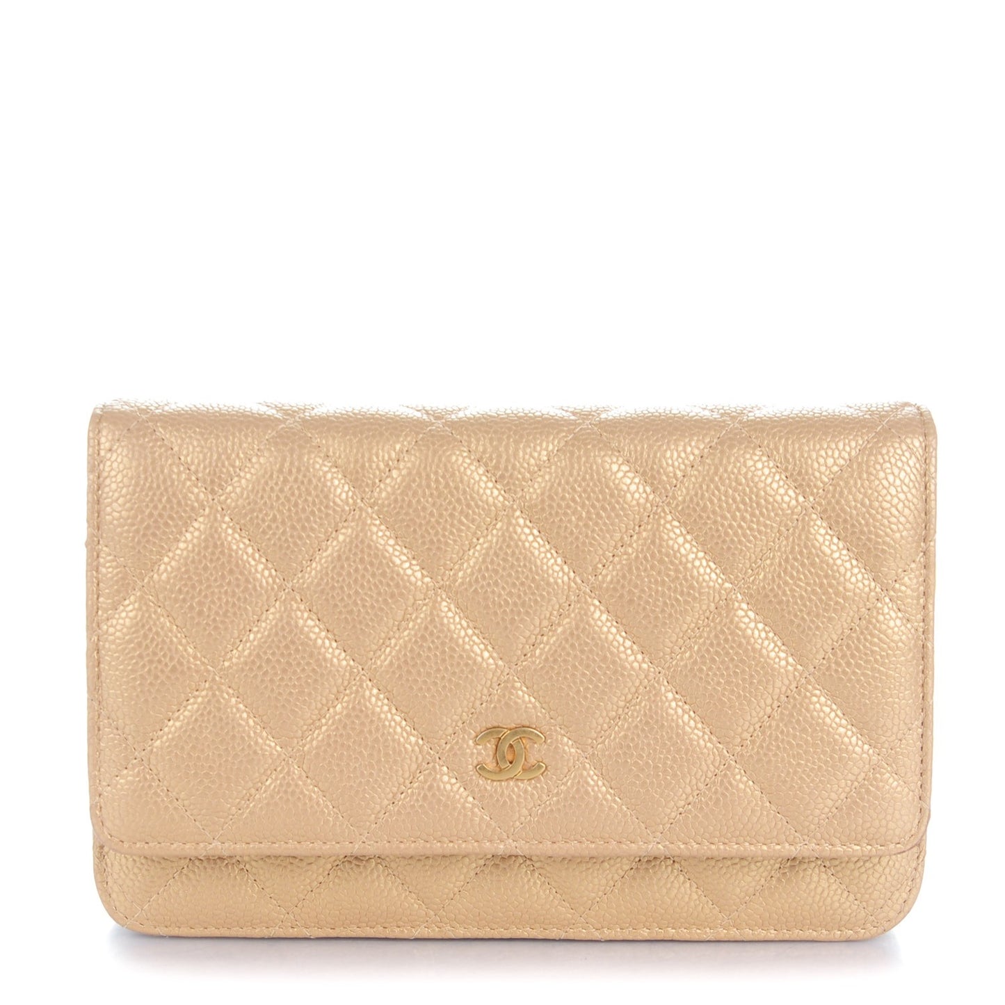 Pearly Caviar Quilted Wallet On Chain WOC Gold