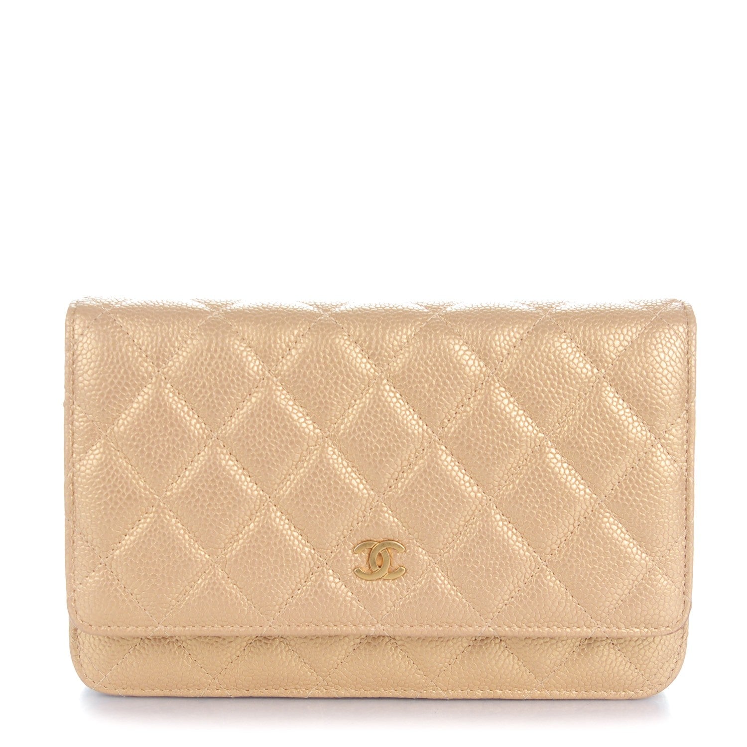 Chanel Pearly Caviar Quilted Wallet On Chain WOC Gold 1 of 8