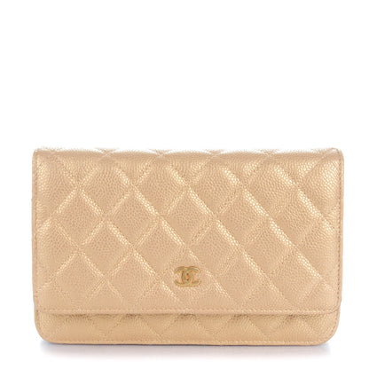 Chanel Pearly Caviar Quilted Wallet On Chain WOC Gold 1 of 8