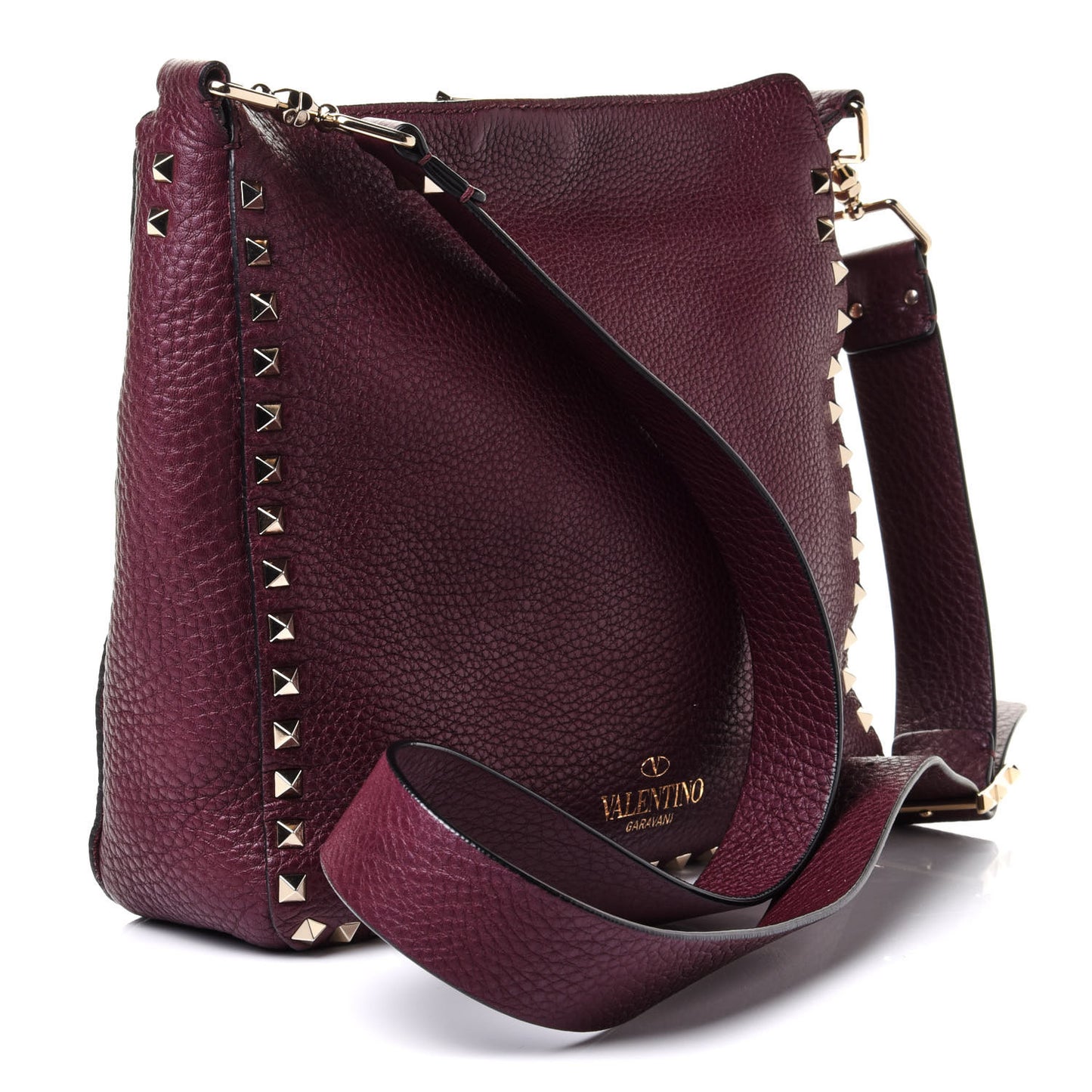 Pebbled Calfskin Small Rockstud Flip-Lock Messenger Bag Vinaccia