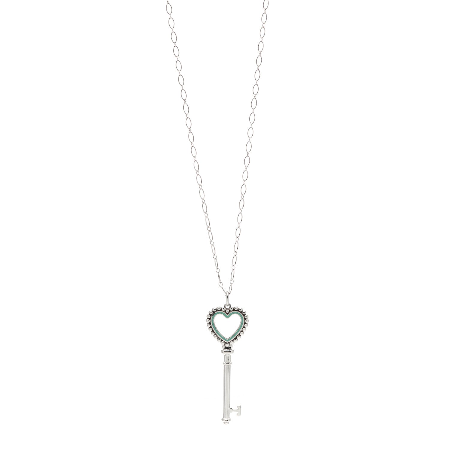 Tiffany Sterling Silver Enamel Beaded Heart Key Pendant Necklace Blue 1 of 5
