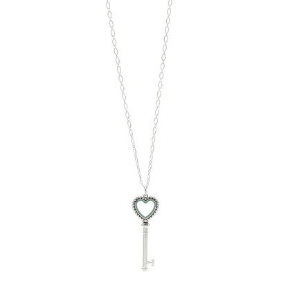 Tiffany Sterling Silver Enamel Beaded Heart Key Pendant Necklace Blue 1 of 5
