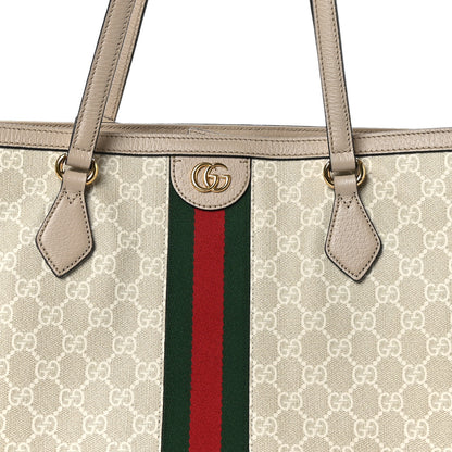 Gucci GG Supreme Monogram Textured Dollar Calfskin Web Medium Ophidia Shopping Tote Beige Mystic White Oatmeal 8 of 11