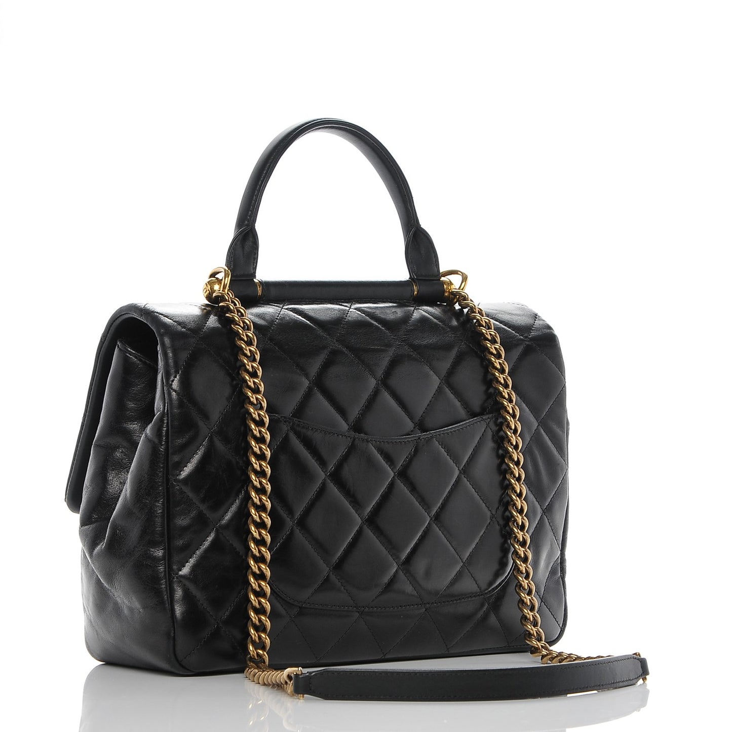Glazed Calfskin Castle Rock Medium Flap Black