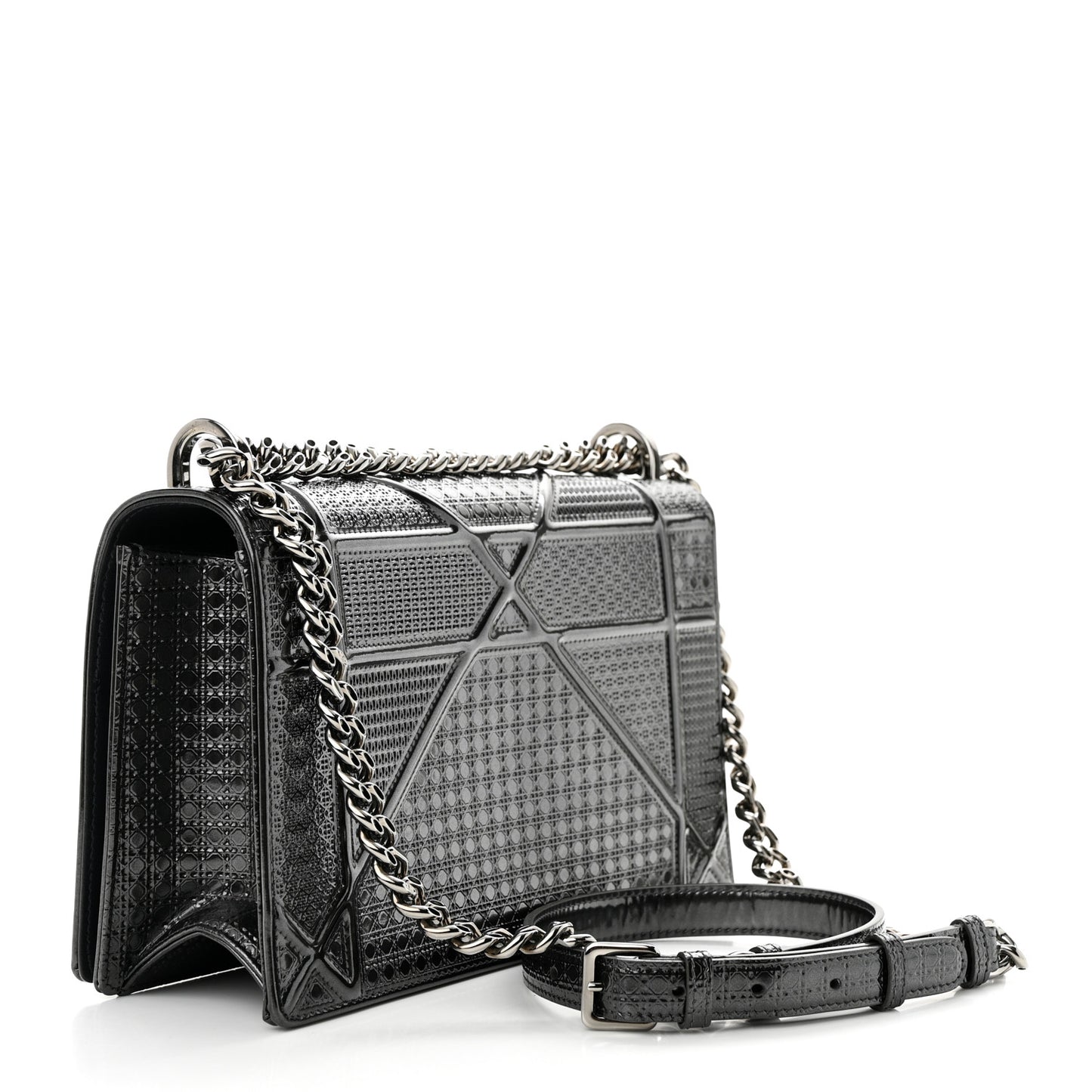 Metallic Patent Micro-Cannage Medium Diorama Flap Bag Onyx Black