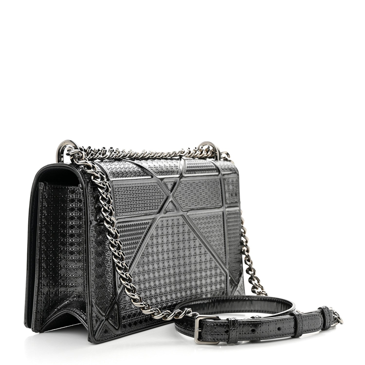 Christian Dior Metallic Patent Micro-Cannage Medium Diorama Flap Bag Onyx Black 3 of 13