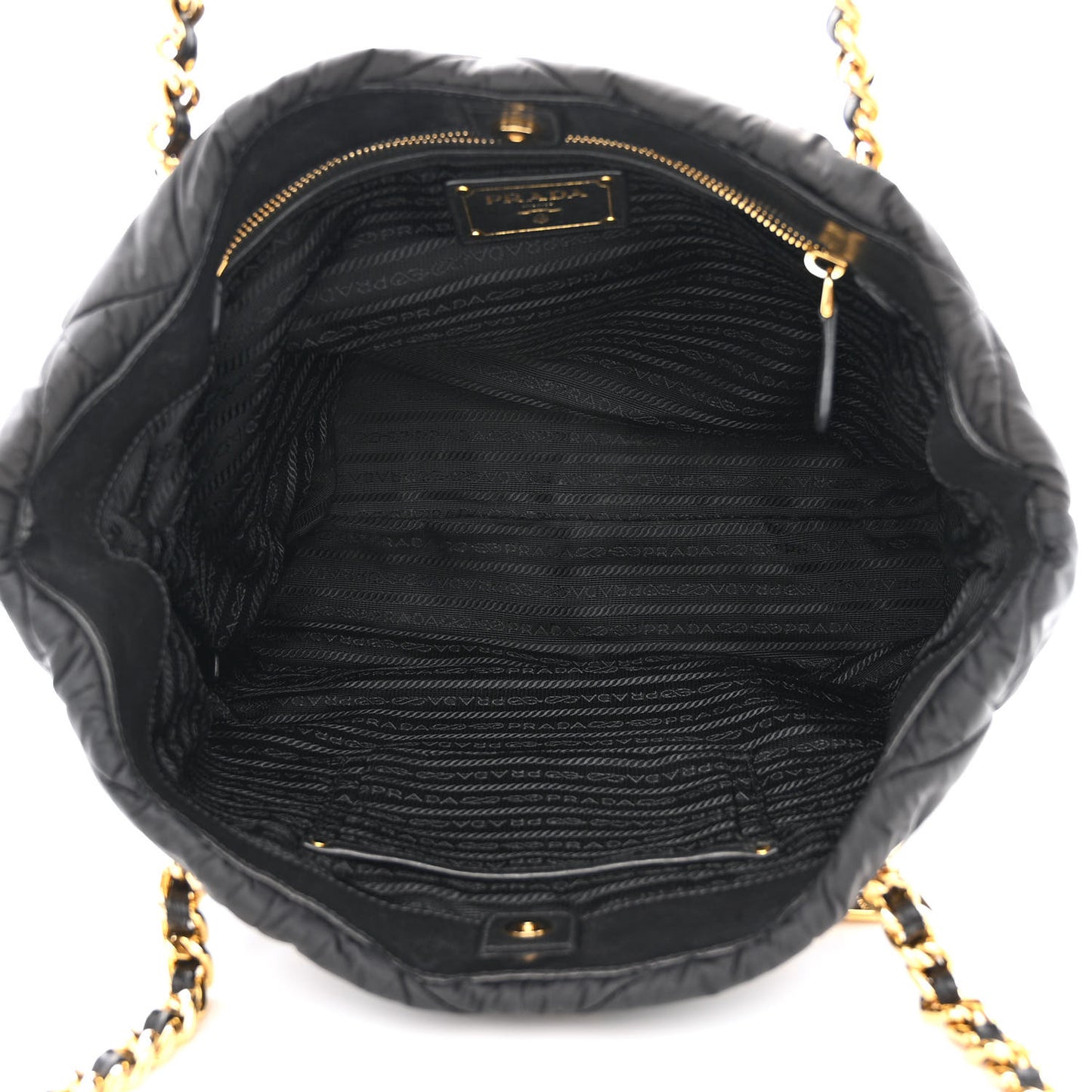 Tessuto Nylon Chevron Quilted Chain Tote Black